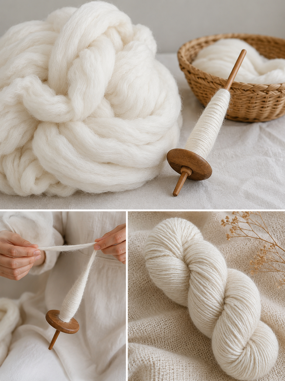 Hand spun fibers natural white EF112