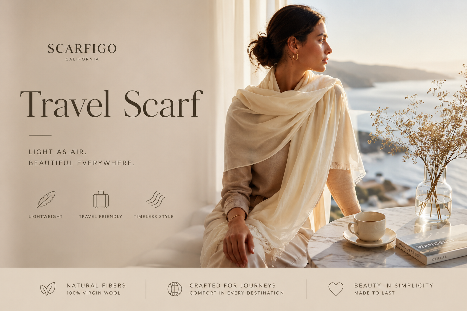 Travel Scarf Superfine merino wool scarf for all seasons 